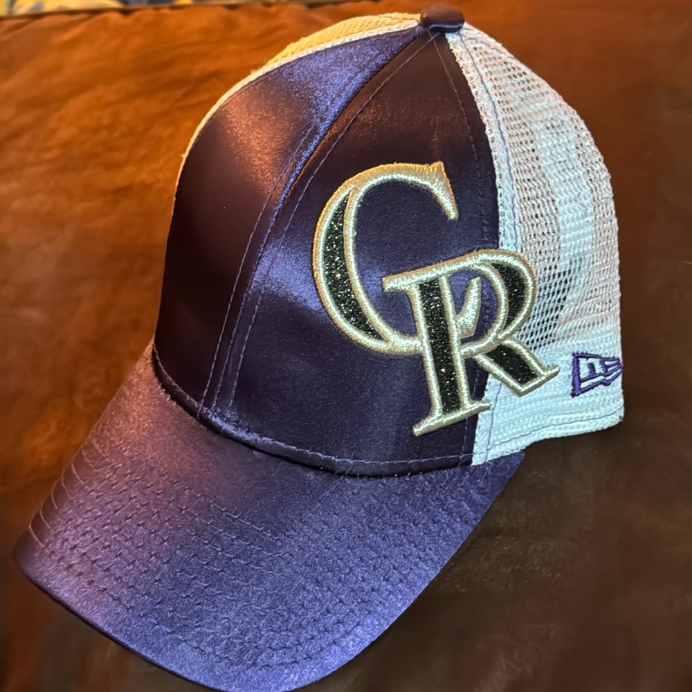 Colorado Rockies Hat Satin Purple Black Glitter and White Mesh Adjustable